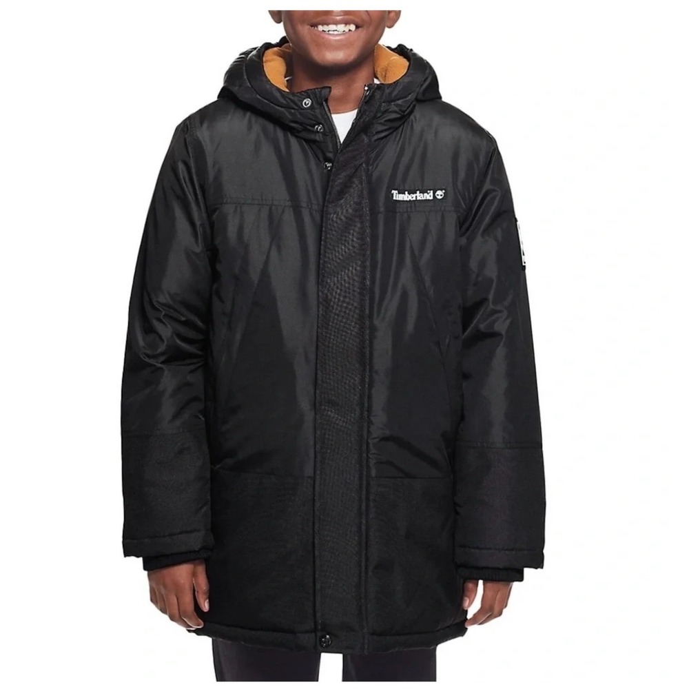 Timberland Black Fleece Lined Parka Block Puffer‎ Style Jacket Youth M 10/12